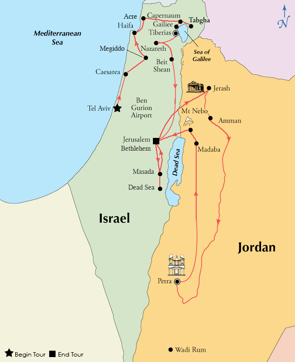 Map of Israel and Jordan